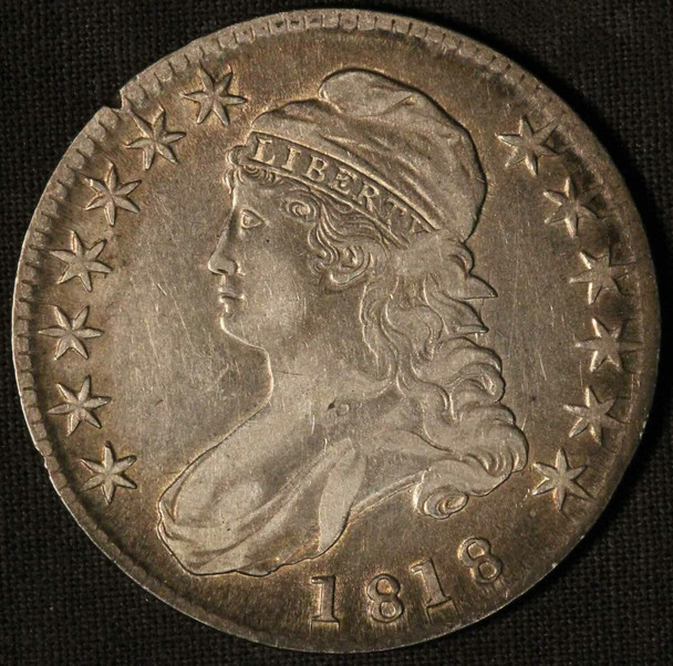 1818 United States Capped Bust 50c Half Dollar w/Toning - Free Shipping USA