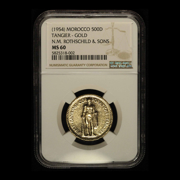 1954 Morocco 500D Tangier Gold N.M Rothschild & Sons NGC MS60 - Free Shipping US
