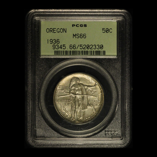 1936 50c Oregon Commemorative Silver Half Dollar PCGS MS 66 - Free Shipping USA