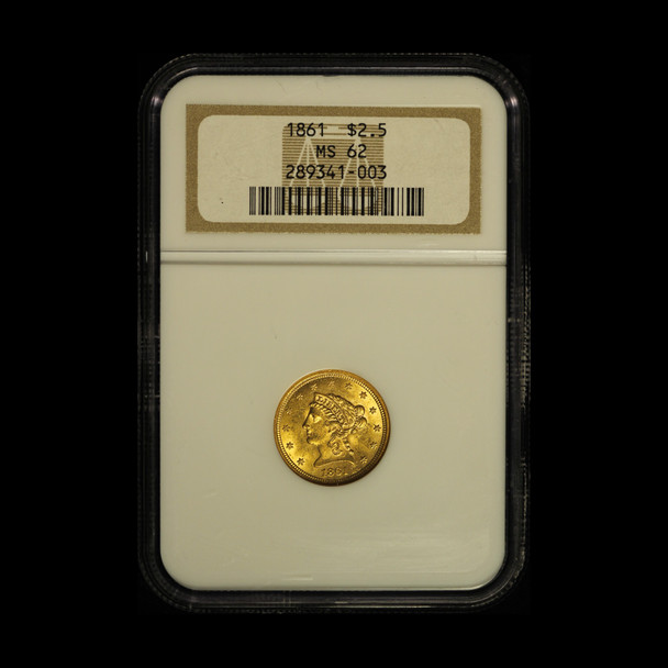1861 $2.50 Liberty Head Gold Quarter Eagle - NGC MS 62 - Free Shipping USA