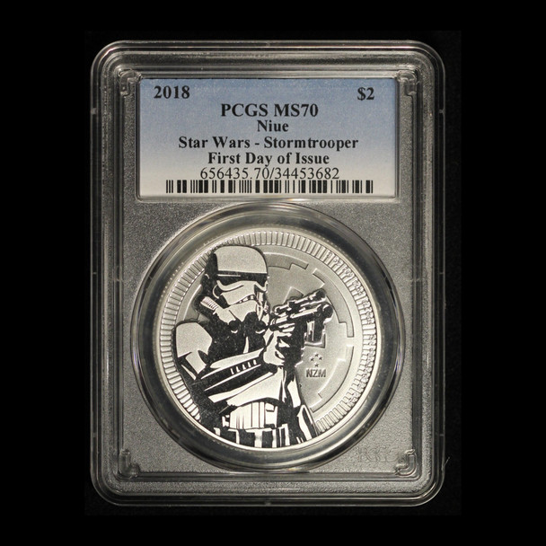 2018 Niue $2 Star Wars Stormtrooper PCGS MS70 First Day of Issue 1 oz Silver