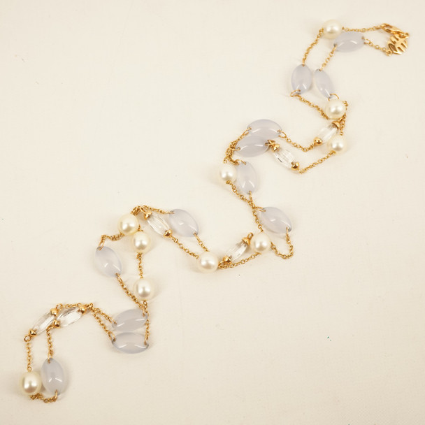 Mimí 18k Yellow Gold, Pearl, Quartz & Blue Chalcedony 38" Chain - Free Ship USA