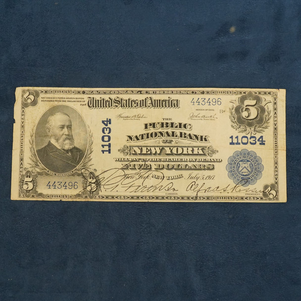 Series 1902 $5 United States Five Dollar The Public Nat'l Bank of New York