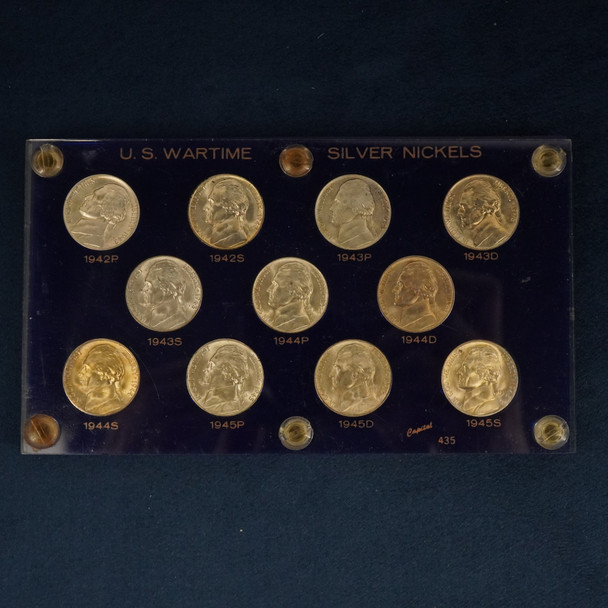 1942- 1945 5c Jefferson Silver War Nickels 11 Coins in Capital Plastic (Blue)