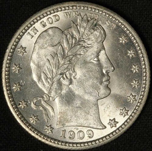 1909 25c Barber Quarter - Great Luster - Free Shipping USA