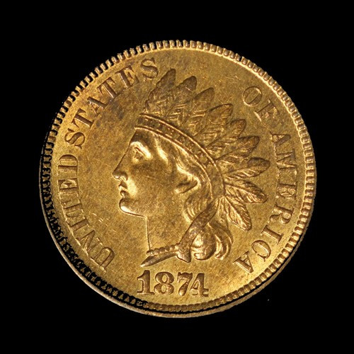 1874 1c Indian Head Cent-Red Brown Coloring- Free Shipping USA