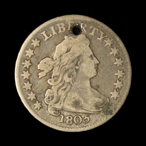 1805 10c Draped Bust Dime, Holed, Nice Details - Free Shipping USA