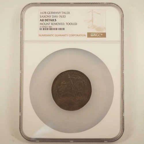 1678 Germany Taler Saxony DAV-7633 NGC AU Details Mount Removed - Free Ship USA