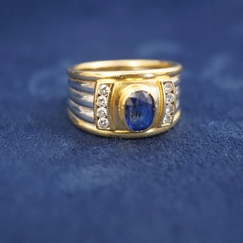 Vintage Carl Bucherer 18k Two Tone Gold Sapphire and Diamond Ring - Free Ship US
