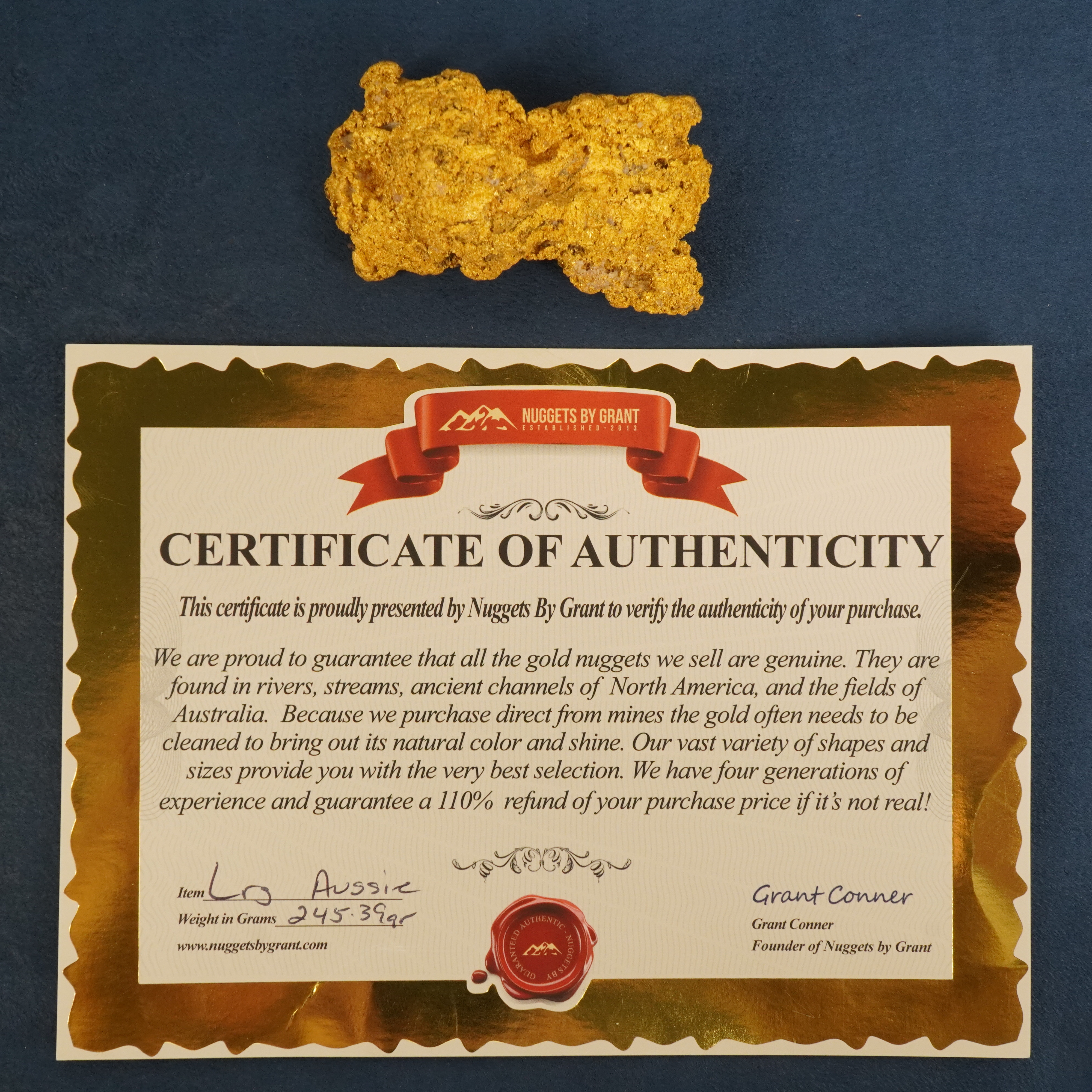 243 gram 23 karat Australian gold nugget with letter of authenticity