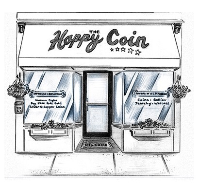 Drawing of the Happy Coin storefront