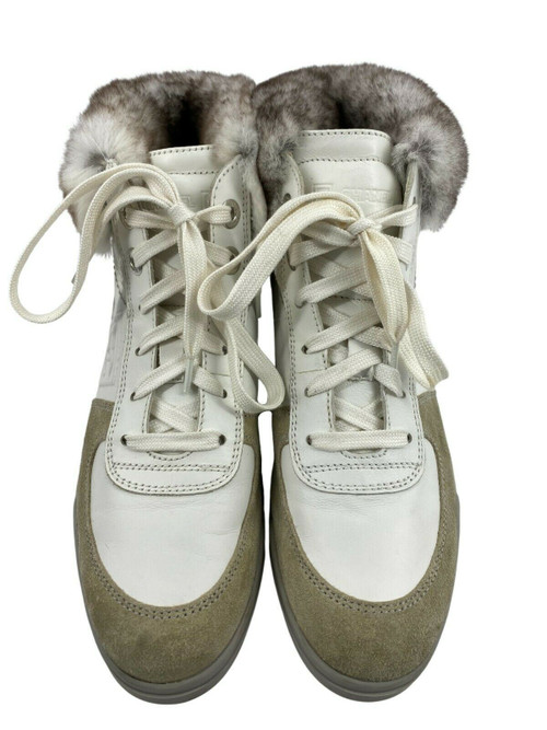 Chanel Leather High Top Sneakers with Chinchilla Fur Trim - Free