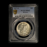 1917-S Reverse 50c Walking Liberty Silver Half Dollar PCGS MS 62 - Free Ship USA