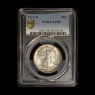 1916-D 50c Walking Liberty Silver Half Dollar PCGS AU 58 - Free Ship USA