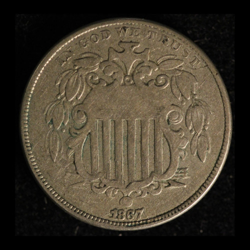 government 1867 Shield Nickel Without Rays Double Punched? - Free Shipping