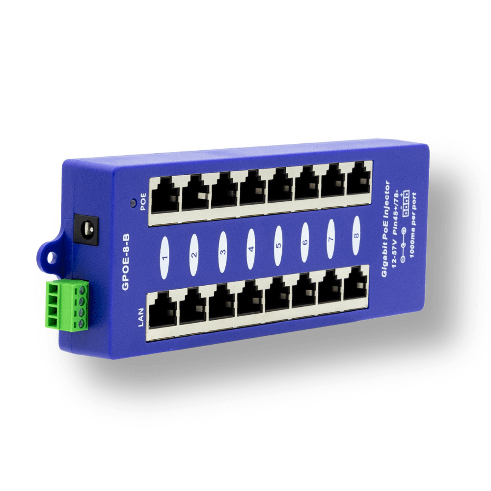 8-Port Gigabit Mode B PoE Injector with 24 Volt 60 Watt Power Supply