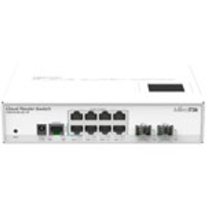 Cloud Router Switch 210-8G-2S+IN with Atheros QC8519 400MHz CPU, 64MB RAM, 8x Gigabit LAN, 2x SFP+, RouterOS L5, LCD panel, desktop case, PSU