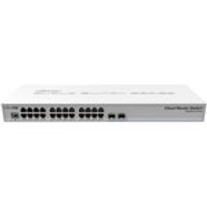 Cloud Router Switch 326-24G-2S+RM with 800MHz CPU, 512MB RAM, 24x Gigabit LAN, 2x SFP+ cages, RouterOS L5 or SwitchOS (dual boot), 1U rackmount case, PSU. Sale price while supplies last