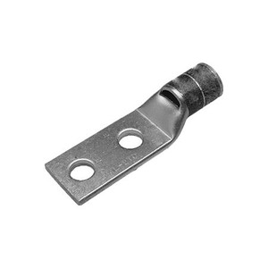 BURNDY heavy duty, two-hole compression ground lug with inspection hole for #2 AWG cable. 3/8" stud size, 1.00" hole spacing. Die index 10. Brown Die.