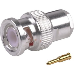 RF INDUSTRIES BNC male connector for RG58/U, RG58A/U, RG141 and Ultralink cable. Silver plated body, gold pin. Solder center pin, clamp on braid.