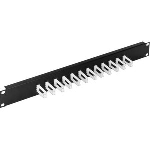 BUD INDUSTRIES Cable Management Panel. Designed for 19"Panel width racks.Heavy 18 gauge formed steel panel,with 12 plastic cable clips. Black finish.