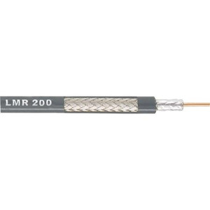 TIMES MICROWAVE LMR200 cable. 3/16" O.D. 50 ohms. Stranded outer, copper- clad aluminum center conductor. Fire retardant jacket. UL. CATVR/CL listed.