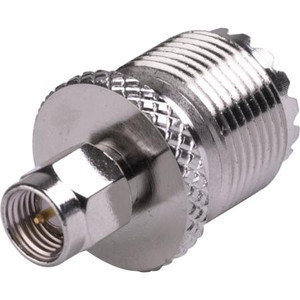RF INDUSTRIES SMA male to UHF female straight adapter. Nickel plated body, gold plated contacts. .
