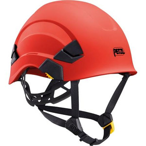 PETZL VERTEX Red Hard Hat, front brim. .