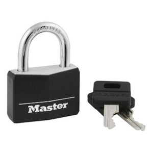 MASTER LOCK 1-9/16" Wide Covered Solid Body Padlock. The 4-pin cylinder prevents pciking. Hardened steel shackle for extra cut resistance.