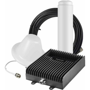 SURECALL Fusion5X 2.0 Omni / Dome booster kit includes 75 ft. and 100 ft of SC-400 coax cables, outdoor omni antenna and indoor dome antenna.