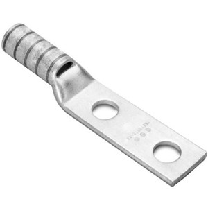 BURNDY 2 Hole Copper Compression Lug with Inspection Window, Short Barrel, 1/4" stud, 2.38" Length, 0.27 Bolt Size Brown, Tin-Electro Plated