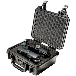 PELICAN protector equipment case. Foam-Filled. Water tight and airtight to 30 feet w/neoprene o-ring seal. I.D.: 9-3/8"L x 7-1/4"W x 4-1/16"D. Black