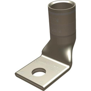 BURNDY Cu Compression Lug Flex Cond, 1 Hole, with Inspection Window, #2 Weld, 3(125/#24)-2(150/#24) DLO Flex, #2 AWG Code, 1/4" Stud, 90 Deg Bent.