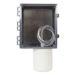 SKU V12106LC-ODO4T-T | VENTEV 12X10X6 Polycarbonate Enclosure. With Clear Door, Latch Lock, Mounting Feet & 4-Lead Outdoor Omni w/ RPTNC Male leads. Includes T-Bar Mounting Plate.