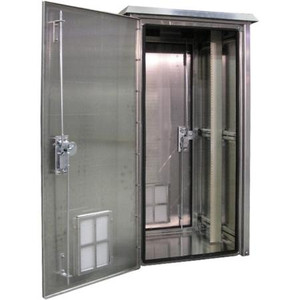 DDB UNLIMITED 79"H x 30"W x 25"D Outdoor aluminum cabinet enclosure. NEMA 250 Type 3,3R,3S,4,4X. 19" or 23" rails. Front,rear doors w/ 3pt lock. UL50.