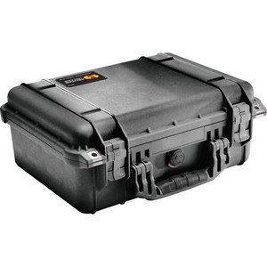 PELICAN protector equipment cases. Water tight and airtight to 30 feet W/neoprene o-ring seal. Inside Dim:14-13/16"Lx10-3/8"Wx6"H". Black.