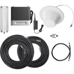 WEBOOST Office 100 (75 OHM) booster kit. Includes booster, omnidirectional donor antenna, dome coverage antenna, lightning arrestor,