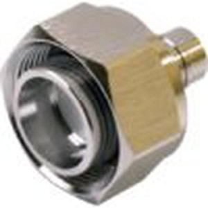 Ventev connector for 50 ohm 4.3/10 Mini DIN Male for RG142 and 195 coax, gold male pin, hex nut .