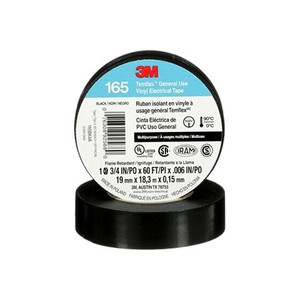 3M Temflex Vinyl Electrical Tape 165, Black, 3/4 in x 60 ft (19 mm x 18 m), 6 mil .