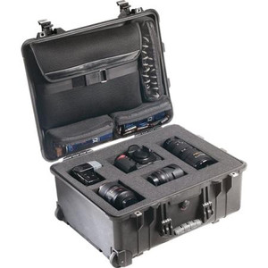 PELICAN rugged case made from copolymer. Includes: Case, Foam, LOC Lid Organizer, 1563 O-Ring, and Warranty. Black. .