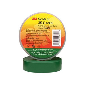 3M Scotch vinyl tape for color coding. Resists UV, use indoors or outdoors where weather protected.Flame retardant. Green. 3/4 in x 66 ft.
