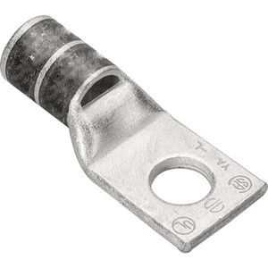 BURNDY Copper Compression lug, 1 Hole w/ Inspection Window, 2/0 AWG, 1/4" Stud, Short Barrel, Tin Plated. .