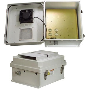 L-Com 14 x 12 x 7 in 120 VAC Industrial Enclosure with Mounting Plate and Cooling Fan, 12 Watt Fan Power .