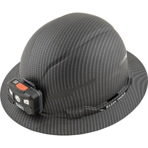 KLEIN Hard Hat, Premium KARBN Pattern, Non-Vented Full Brim, Class E, Lamp .