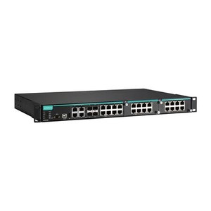 MOXA Managed Ethernet Switch, 8 built in POE ports. 18 to 36 VDC Operating Voltage and 24 VDC Input Voltage. -40 to 75DegC