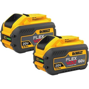 DEWALT 20 DEWALT 20V/60V MAX Flexvolt 9.0Ah Battery, Dual-voltage for ultimate flexibility. Two-Pack .