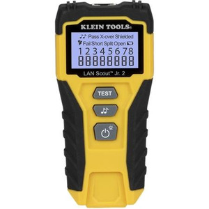 KLEIN TOOLS VDV526-200 LAN Scout Jr. 2 Cable Tester tests installed or loose data (CAT 5e, CAT 6/6A) cables terminated with RJ45 connectors. It