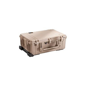 Heavy Duty Wheeled Waterproof Equipment Case with fold down & retractable handles Desert Tan. No foam .