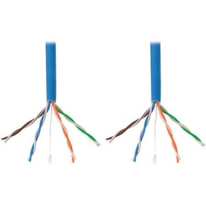 1000' Cat5e 350MHz Bulk Solid-Core PVC Cable, Blue jacket. 24AWG 4 pair copper wire. CMR rated PVC jacket. .