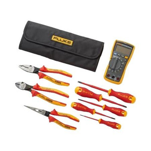 FLUKE 117 Electrician's Multimeter & Insulated Hand Tools Starter Kit with Roll Up Pouch. .